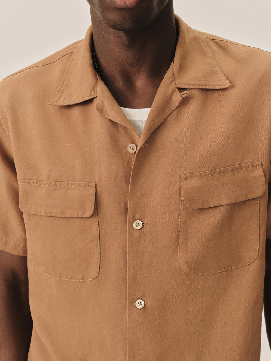 Draped Linen Deuce Coupe Camp Shirt