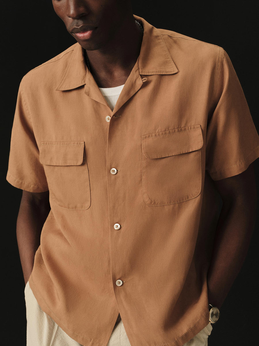 Draped Linen Deuce Coupe Camp Shirt