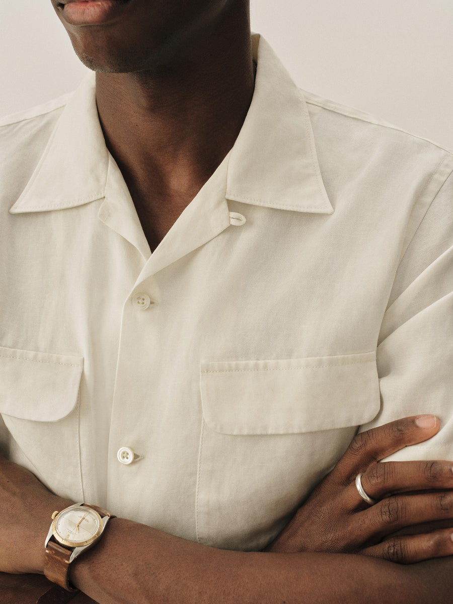 Draped Linen Deuce Coupe Camp Shirt