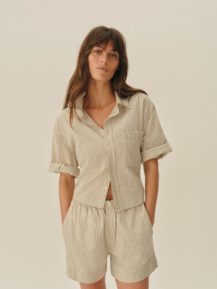 Mainstay Cotton Linen Cut-Off Short Sleeve Button Down