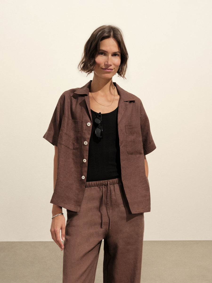 Crosshatch Linen Camp Shirt