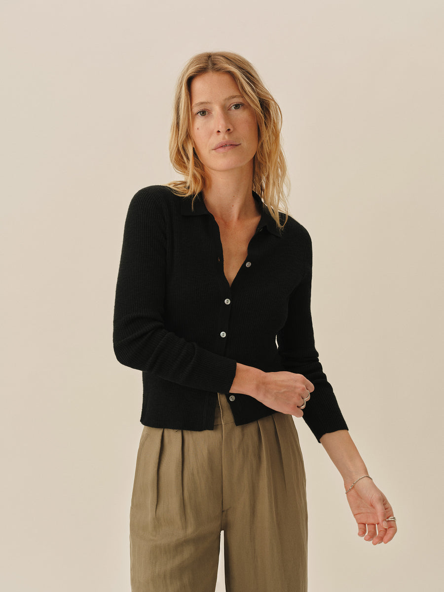Coastal Linen Rib Collared Cardigan
