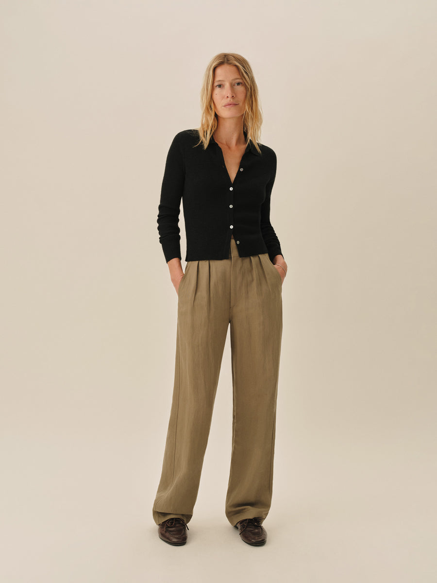 Coastal Linen Rib Collared Cardigan
