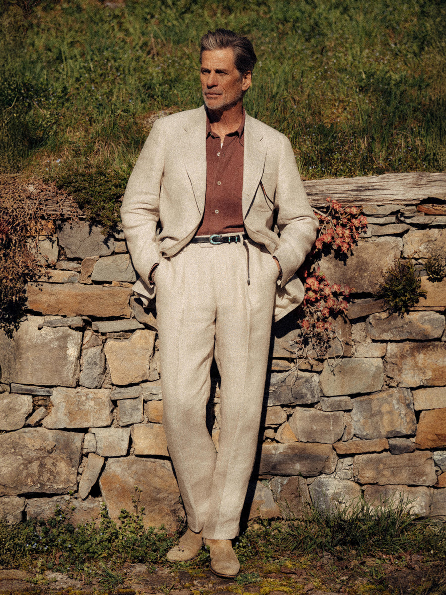 Linen Herringbone Hollywood Pleated Trouser